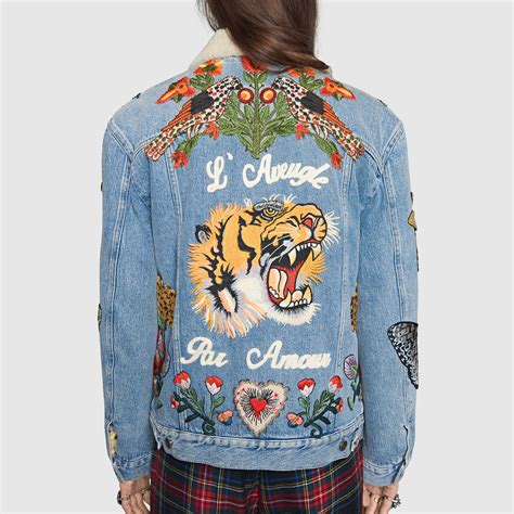 gucci tiger patch jeans|gucci jean jacket with snake.